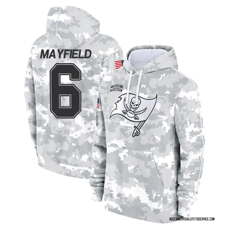 Men's Baker Mayfield Tampa Bay Buccaneers Camo Arctic 2024 Salute to Service Club Fleece Pullover Hoodie