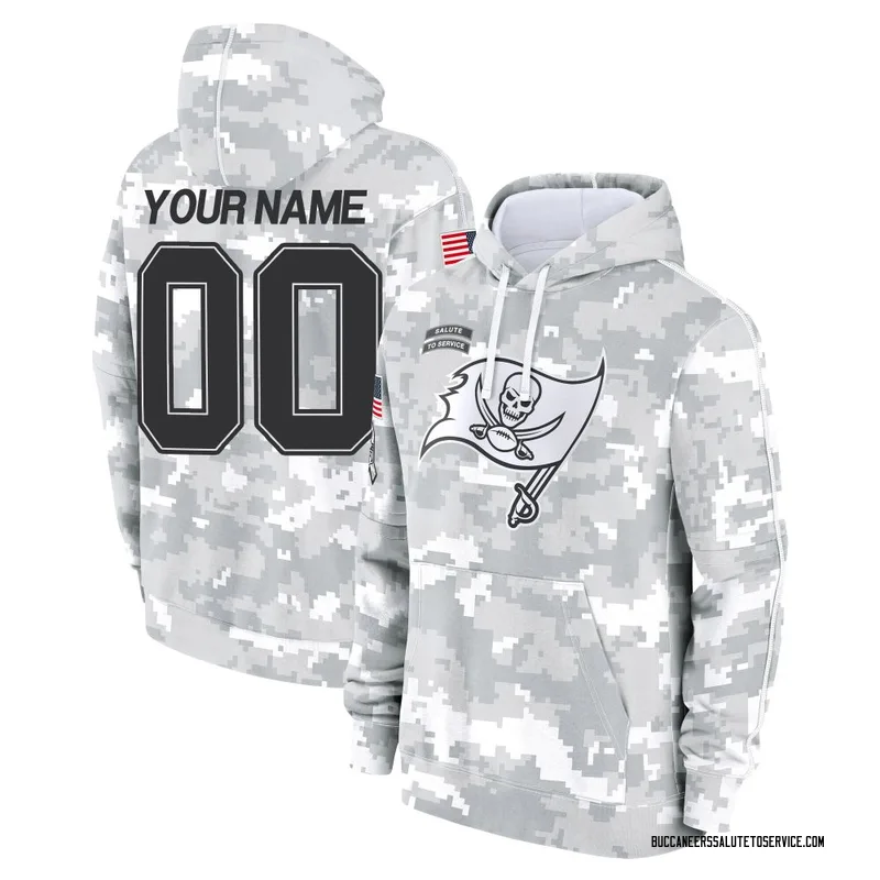 Men's Custom Tampa Bay Buccaneers Camo Arctic 2024 Salute to Service Club Fleece Pullover Hoodie